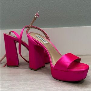 Steve Madden Hot Pink Satin Platform Block Heels